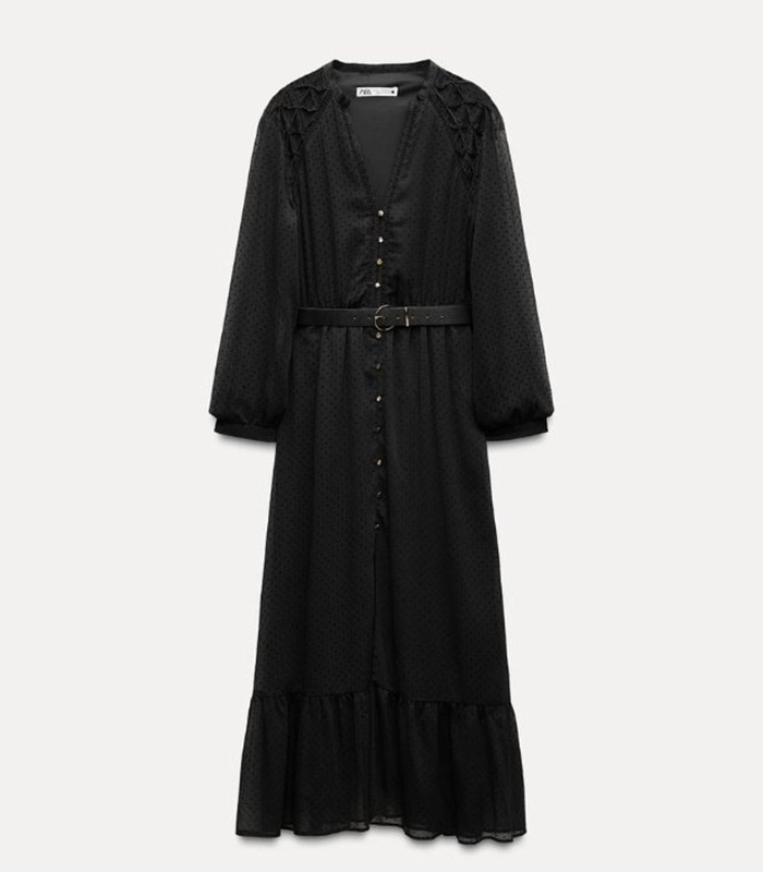 VESTITO MIDI PLUMETI CON CINTURA